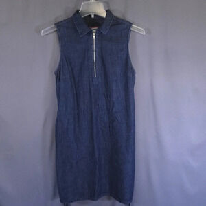 Tommy Hilfiger Denim‎ Shift Dress 100% Cotton  3/4 Zip Tie Back Elastic Size L